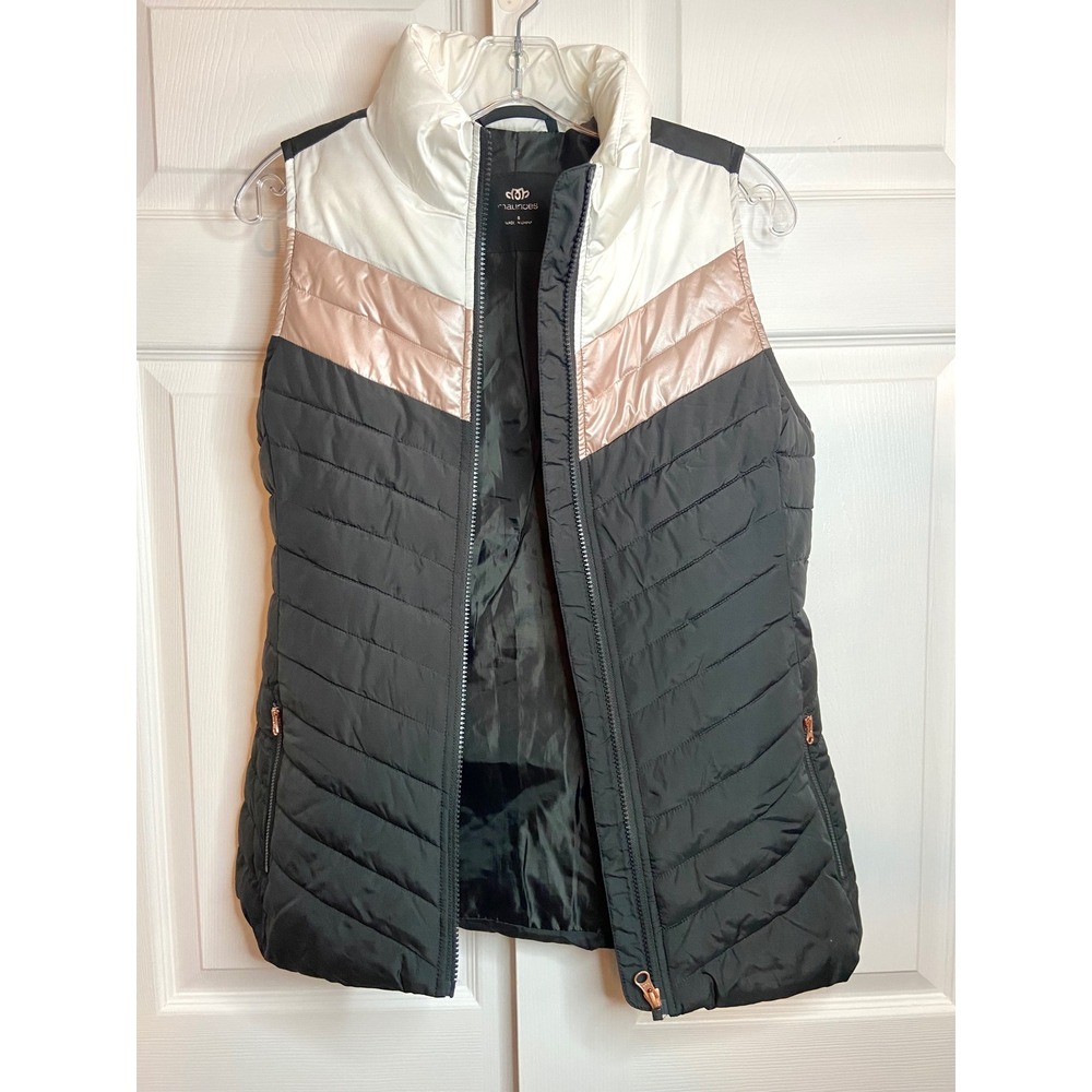 Maurices Womens Puffer Vest Black Rose Gold White Chevron Quilted Full Zip Small